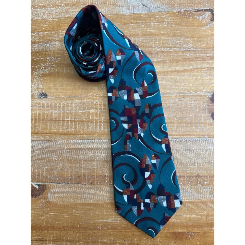 Bugle Boy Vtg. 90s‎ Tie Blue Multi Color Geometric Necktie